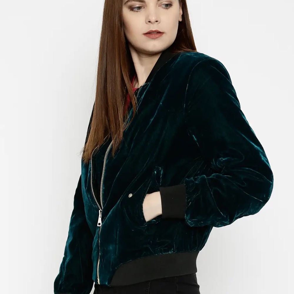 Vero Moda Deep Teal Velvet Bomber Jacket